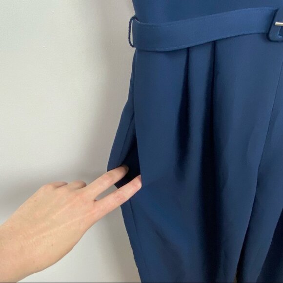 Gal Meets Glam Navy Blue Delia Jumpsuit Size 0‎ Pockets Draped Neckline Wide Leg - Picture 9 of 14